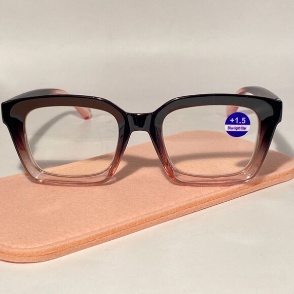 1327 Claudia 1.5 Black Pink Gadient Oversize Reading Glasses Square Concave NWT - Picture 2 of 9